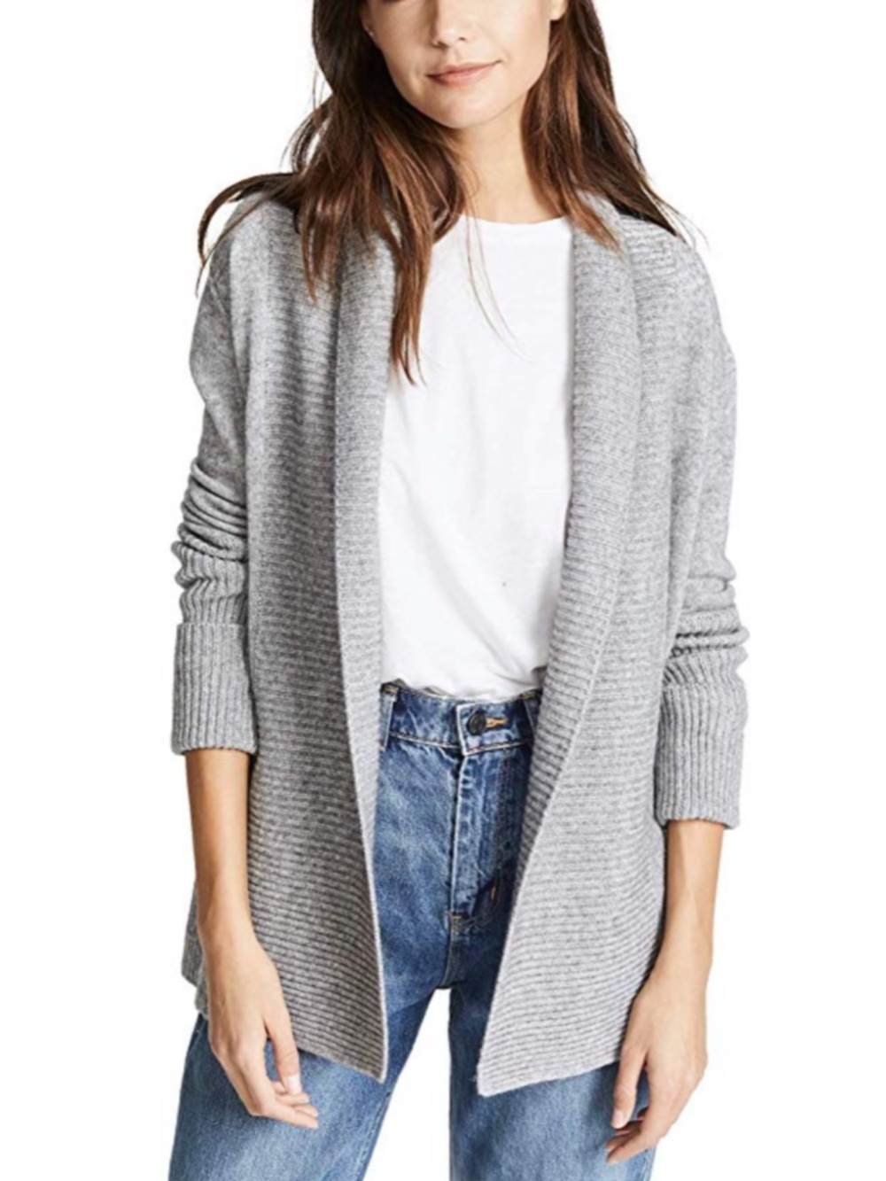 VINCE Wool & Cashmere Wide Ribbed Collar Open Front Cardigan Sweater Medium